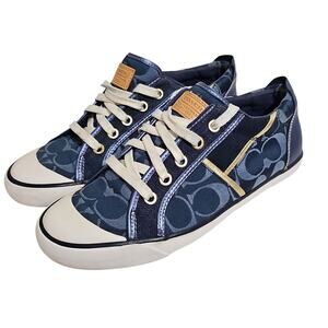 Coach Barrett Sneakers Womens 8 Navy Blue Gold Logo Fashion Sneaker Shoe